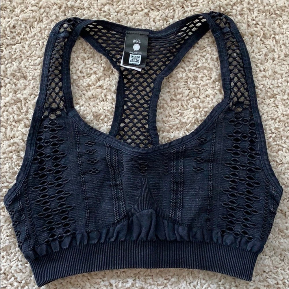 Electric Yoga M/L navy crochet yoga bra